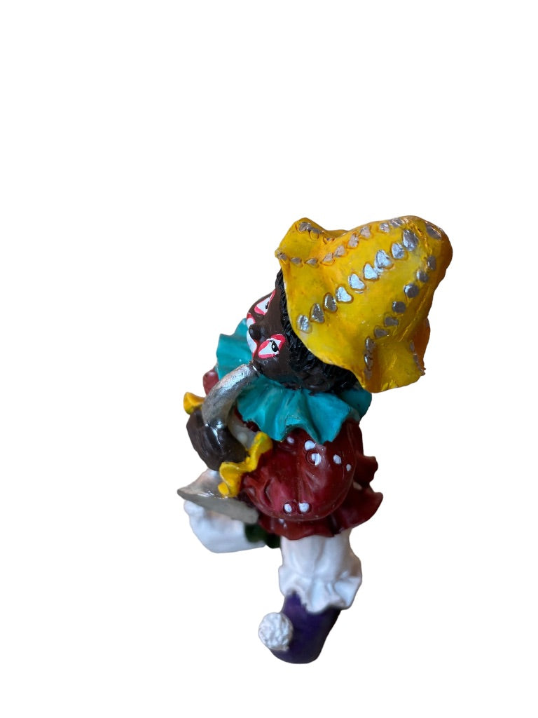 Resin Clown Figurine Brown Skin Playing Horn Musician 3.5"