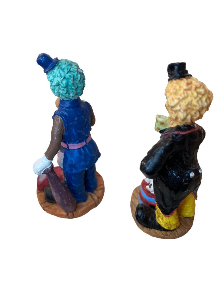 1999 Resin Clown Figurine Brown Skin Set of 2 Dog  Magic 2.5"