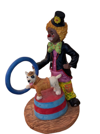 1997 Resin Clown Figurine Brown Skin Trick Dog Ring 7" Tabletop