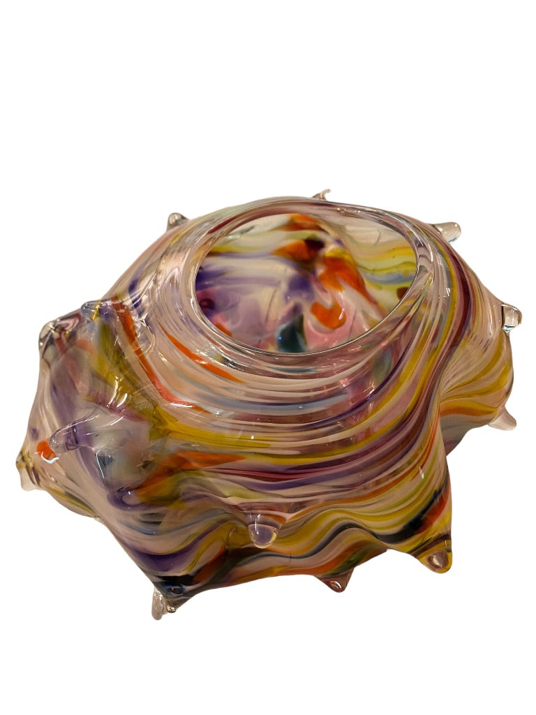 Signed James Hayes Art Glass Swirl Vessel Abstract Hand Blown  8.5" x 5.25