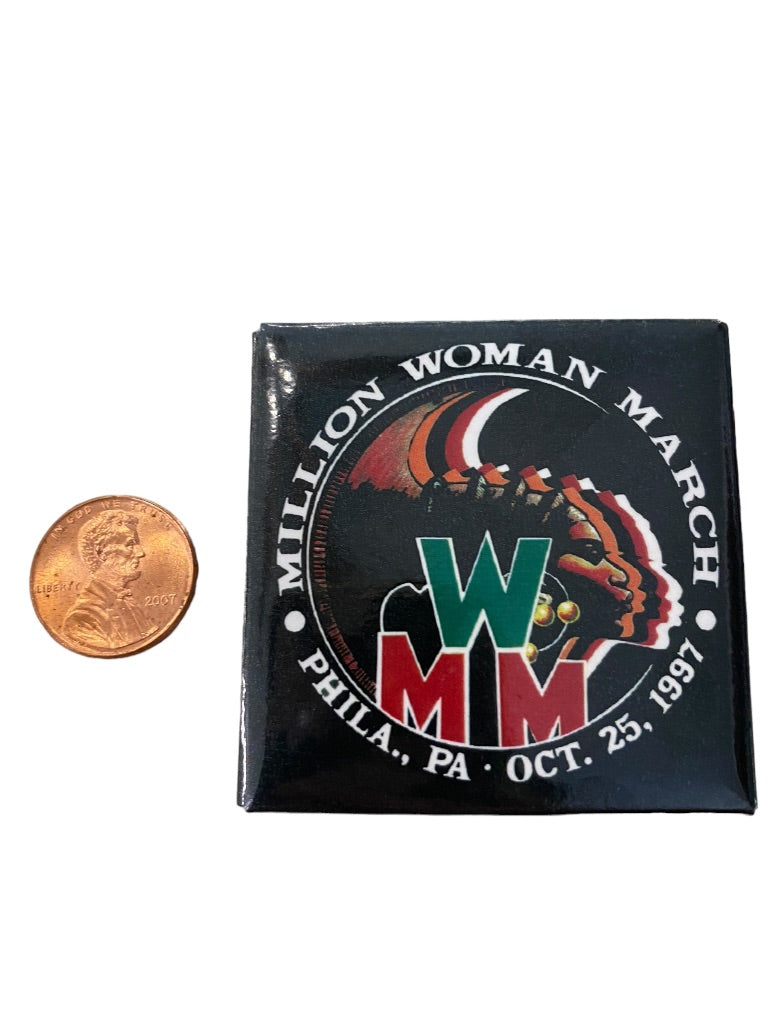 Million Woman March Philadelphia 2" Square Pinback Button 1997 MWM