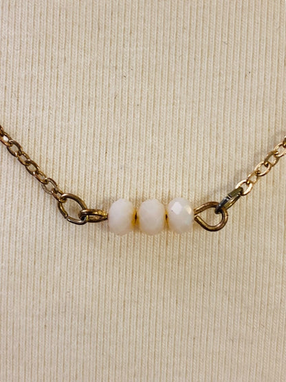 Delicate Goldtone Necklace Blush Pink Faceted Triple Beads Adjustable 15-18" Lobster Clasp