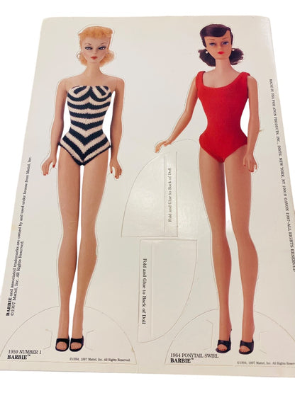 1997 Barbie Mattel for Avon Paper Doll Book 1959 Number One and The 1964 Ponytail Swirl