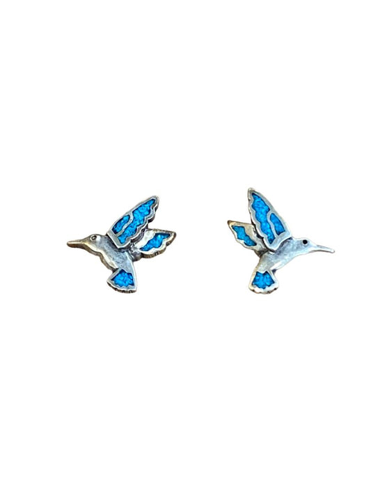 Sterling Silver Turquoise Hummingbird Post Pierced Earrings