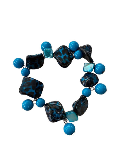 Beaded Stretch Bracelet Acrylic Funky Artsy Dangling Beads Teal Black