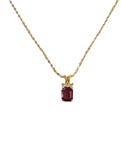 Goldtone Purple Glass Pendant 18" Necklace Clip Closure .75" Drop