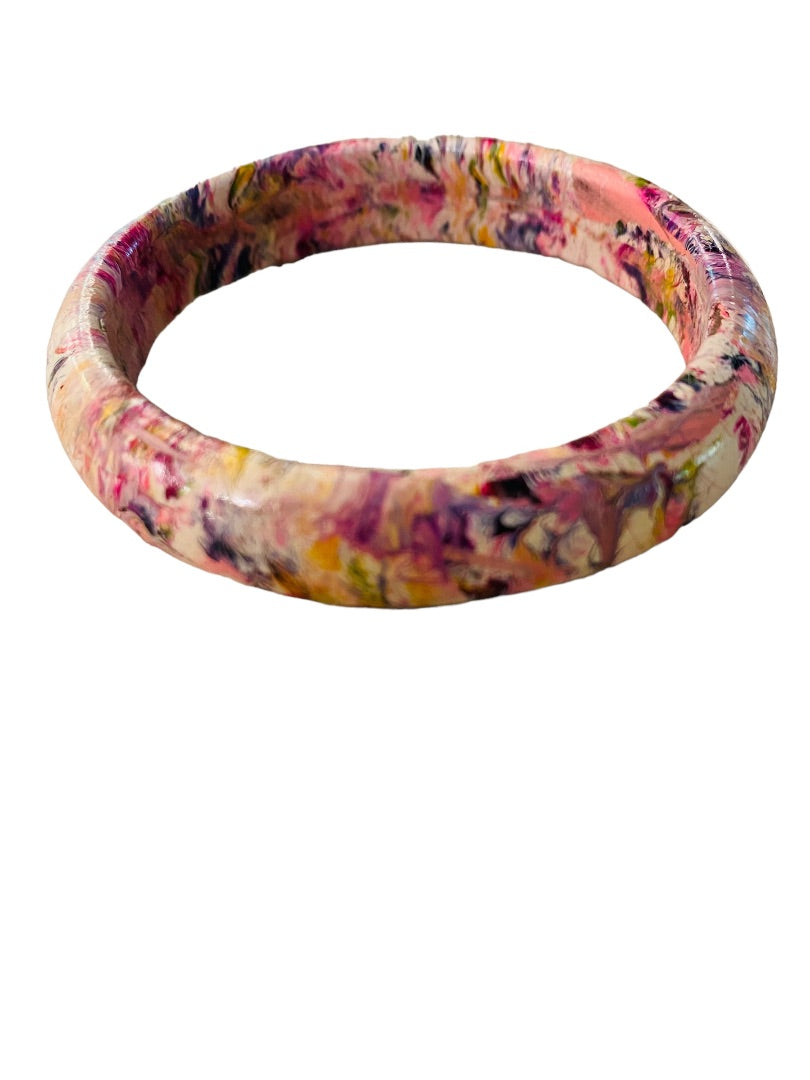 Small Painted Wooden Bangle Bracelet Swirl Multicolor 2.1" Inside Diameter