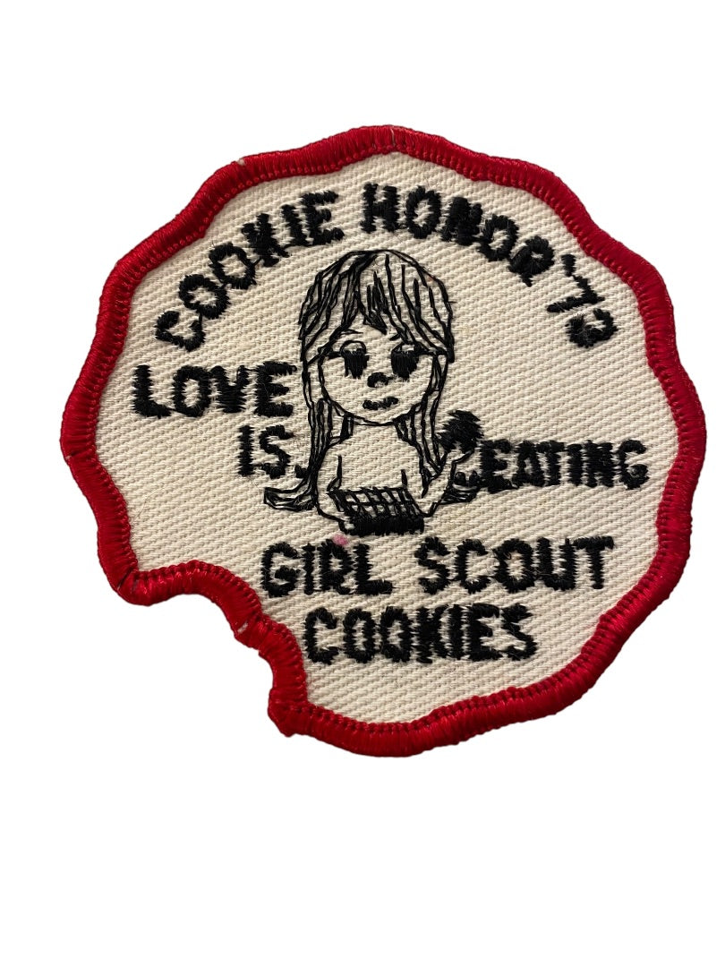 Girl Scout Patch Vintage 1973 Cookie Honor "Love is Eating Girls Scout Cookies" 3.2"