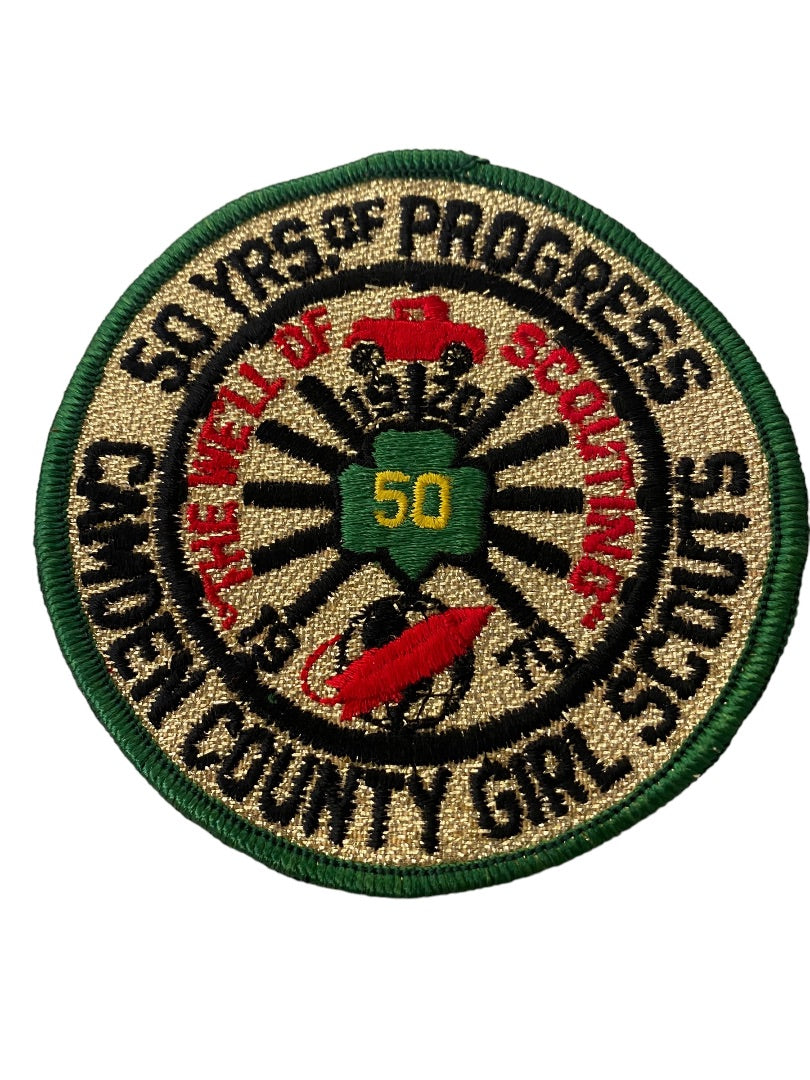 Girl Scout Patch Vintage 1970 Camden County 50 Years of Progress 3.7" Metallic