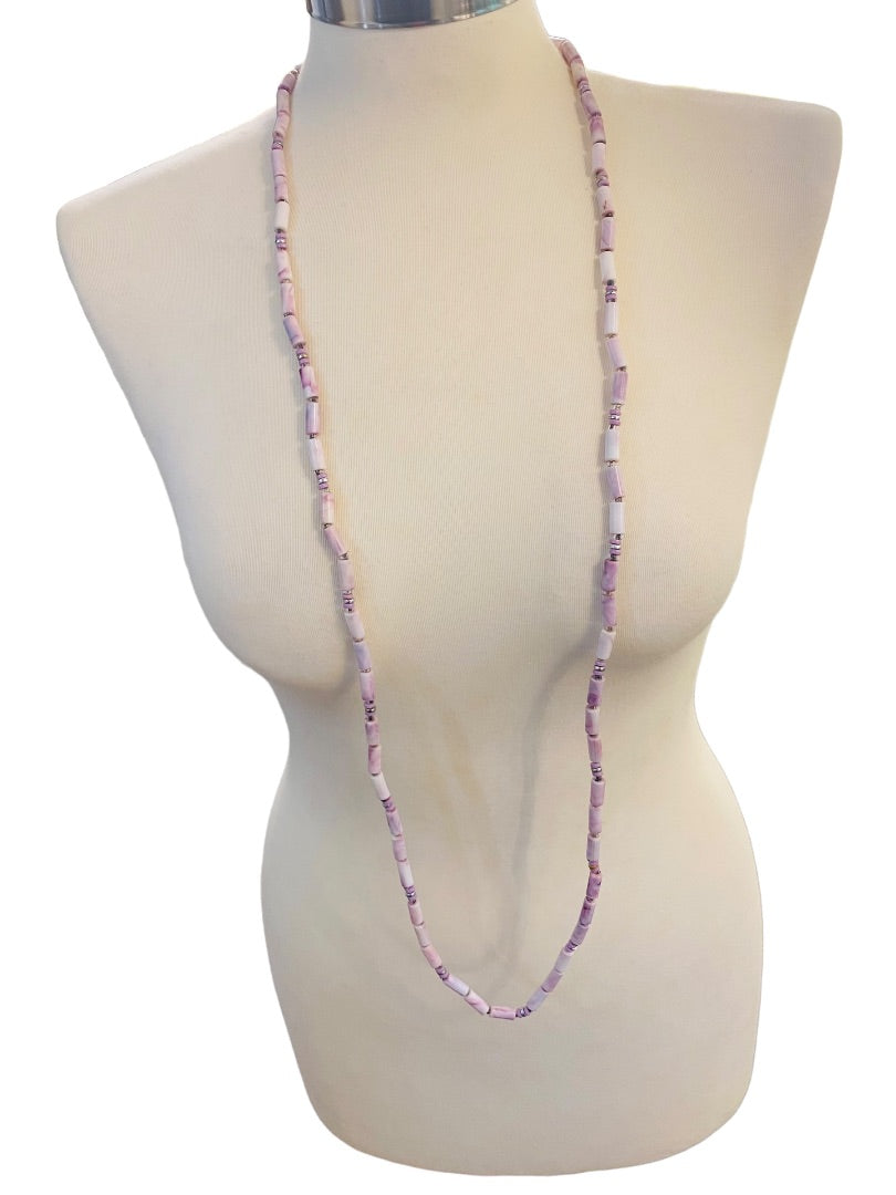 Lavender Beaded Vintage Overhead Necklace 45" Strand String