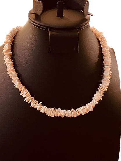 Chip Shell Puka Bead Necklace 16-18" Blush Pink Lobster Clasp Beachy Coastal