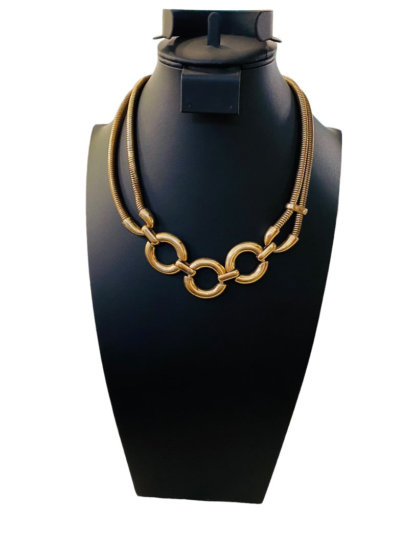 Charming Charlie Goldtone Statement Necklace 17-21" Dual Snake Chain