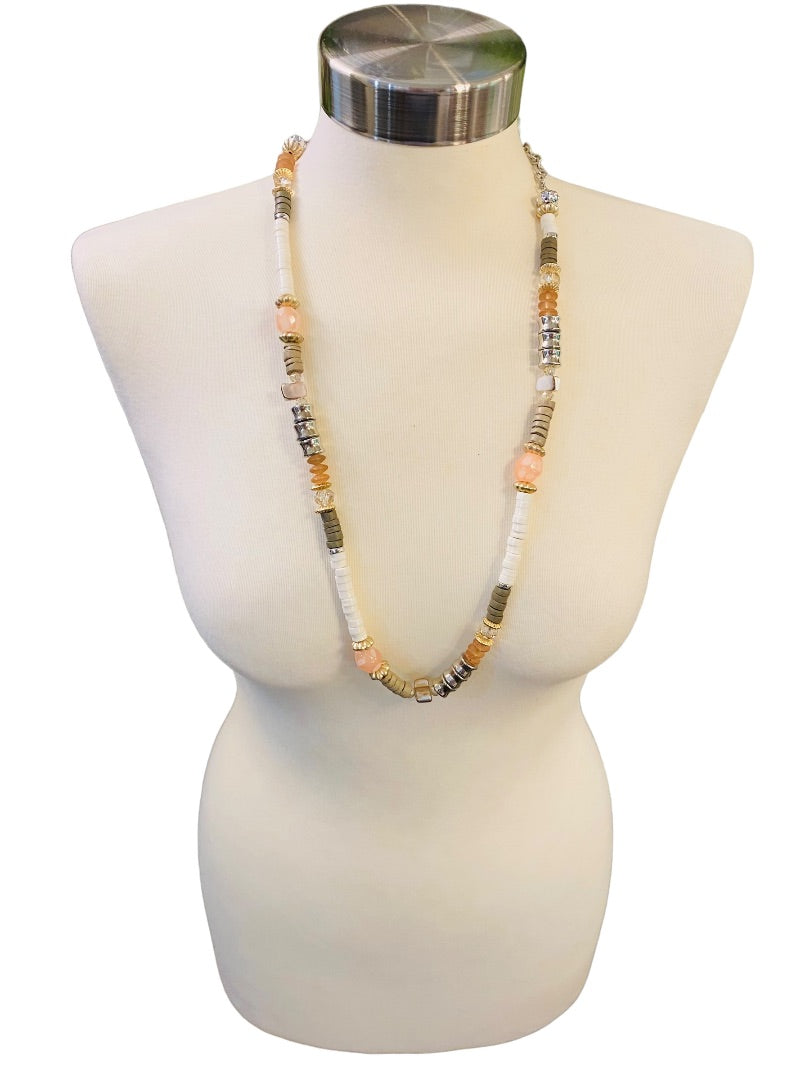 Chico's Mixed Metals Pink Brown Silvertone Lobster Clasp 37-40"