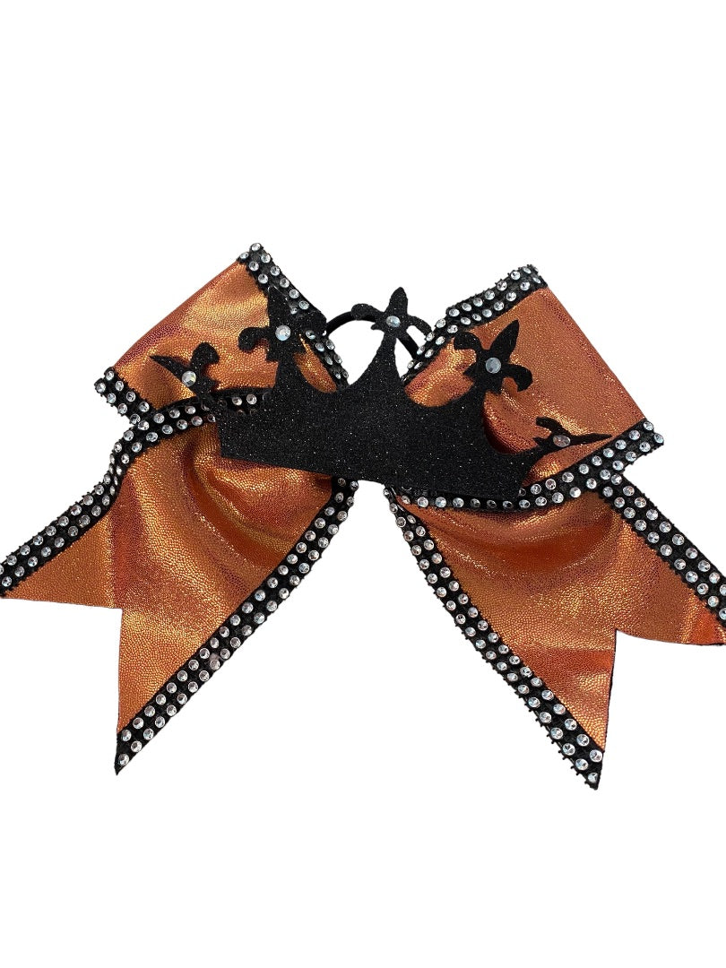 Girls Oversize Hair Bow 6.5" Elastic Ponytail Holder Shiny Orange Black Crown