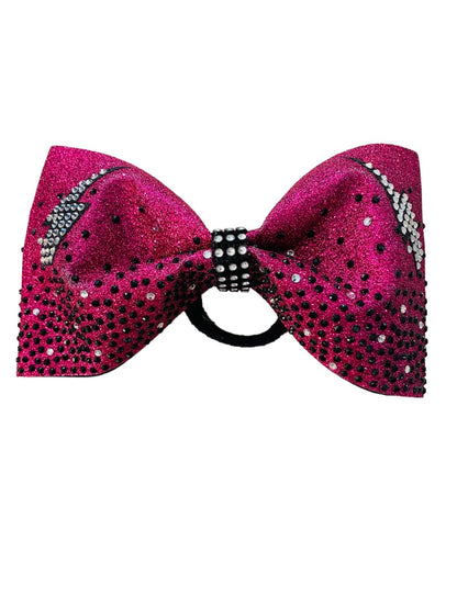 Girls Oversize Hair Bow 6.5" Elastic Ponytail Holder Glitter Hot Pink Lightning Bolt