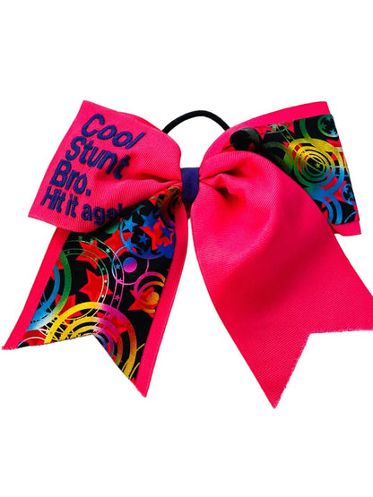 Girls Oversize Hair Bow 6.5" Elastic Ponytail Holder Hot Pink "Cool Stunt Bro"