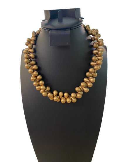 Goldtone Plastic Bead Chunky Statement Necklace 19" Lobster Clasp Retro