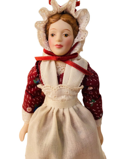 1987 Avon Fashion of American Times Porcelain Doll Early American 8" with Stand