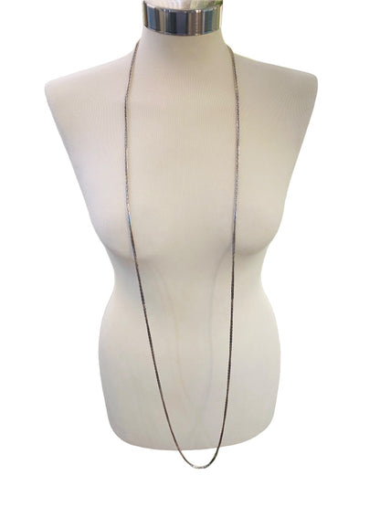 Silvertone Box Chain Necklace 62" Long Spring Clasp Shiny Strand String