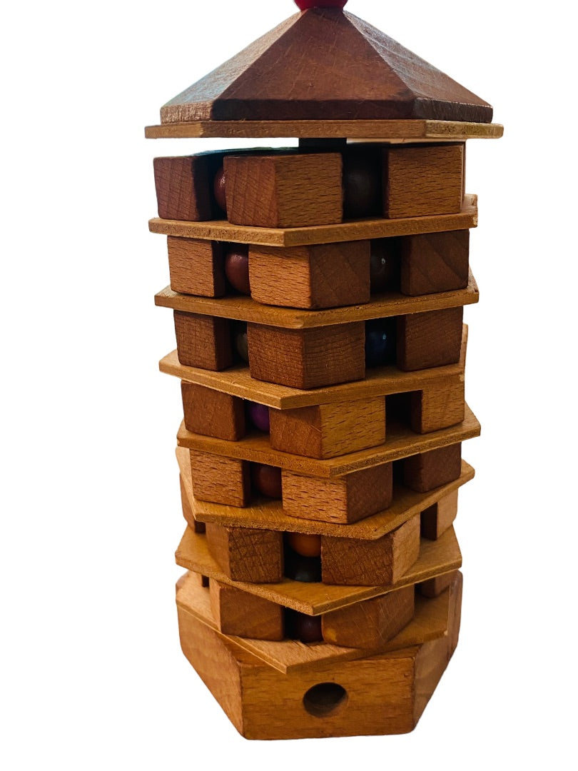 Wooden Chinese Pagoda Brain Teaser Game Twist 6"h Puzzle Puzzler