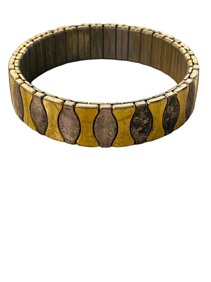 Silvertone Goldtone Stretch Bracelet Stainless Steel Oval Hourglass Design