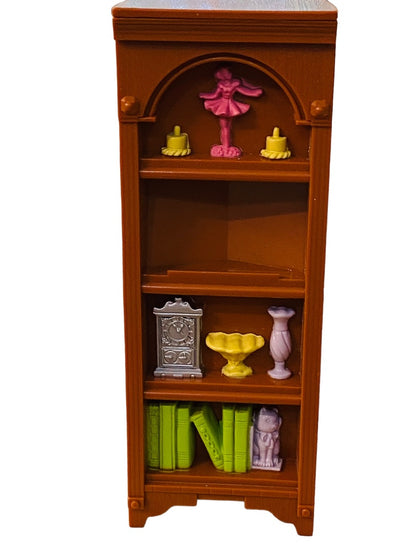 2005 Fisher-Price Loving Family Dollhouse Brown Corner Bookcase Book Shelf Curio