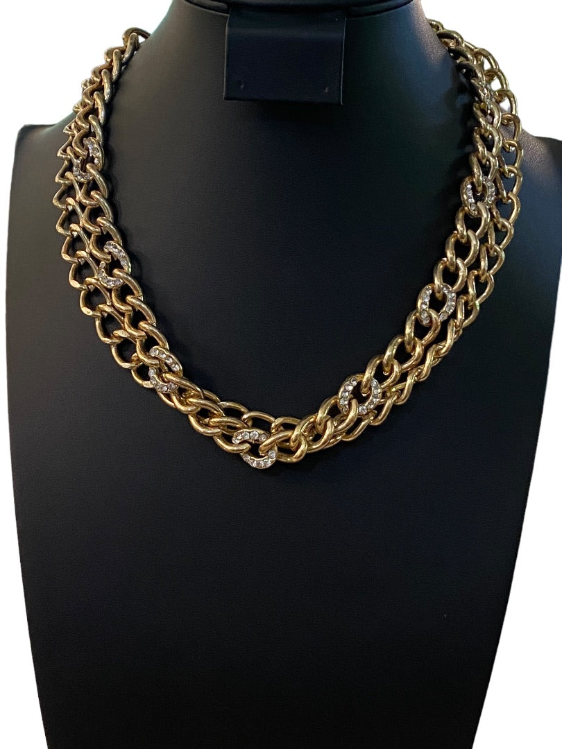 Goldtone Chunky Dual Strand Chain Necklace Lobster Clasp 17-20"