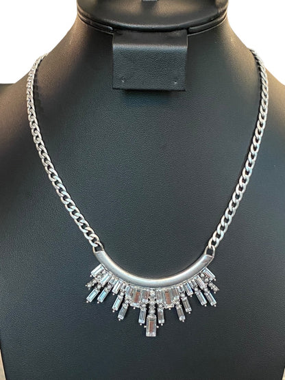 Silvertone Necklace 18"-21"Demilune Attached Pendant Lobster Clasp