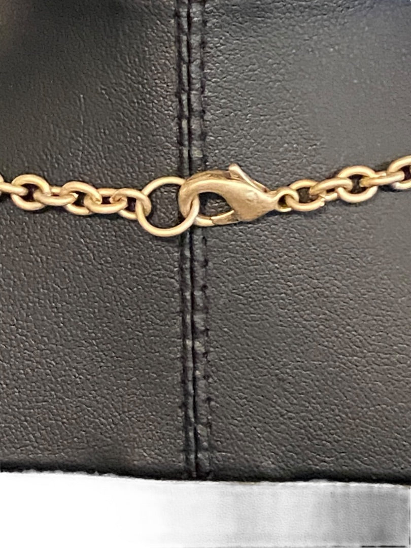 Brushed Goldtone Beaded Double Strand Necklace 17.5"Beaded 3" Drop