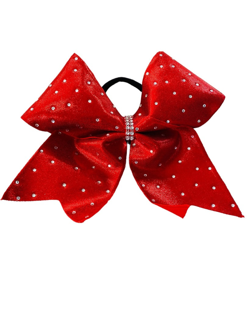 Girls Oversize Hair Bow 8" Elastic Ponytail Holder Red  Bejeweled