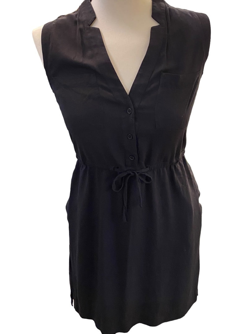 XS LOFT Black Lightweight Summer Dress V-Neck Sleeveless Rayon Black Pockets