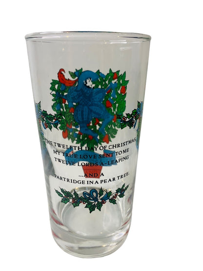 Vintage Tumbler Glass Taylor Smith & T 12th Day of Christmas 10 oz Drinking