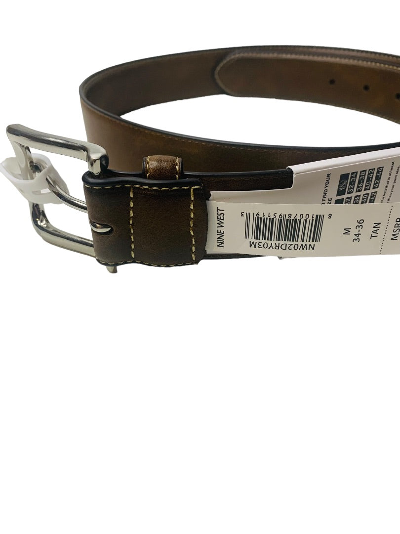 Medium 34-36 Nine West Mens New Tan Vegan Leather Belt Contrast Stich 1.25" Width