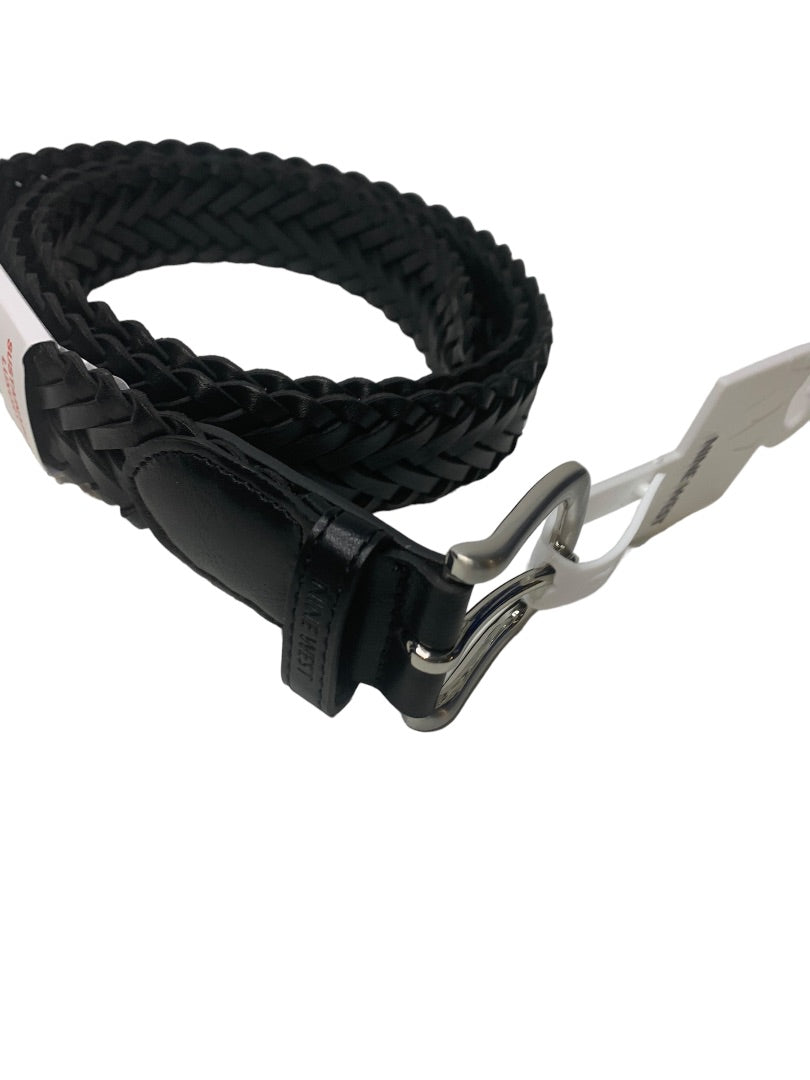 XL 42-44 Nine West Mens New Black Braided Woven Vegan Leather Belt 1.25" Width