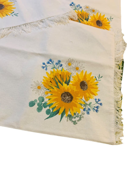 Set of 4 Backed Fabric 18" x 13" New Sunflower and Turquoise Fringed 100% Cotton