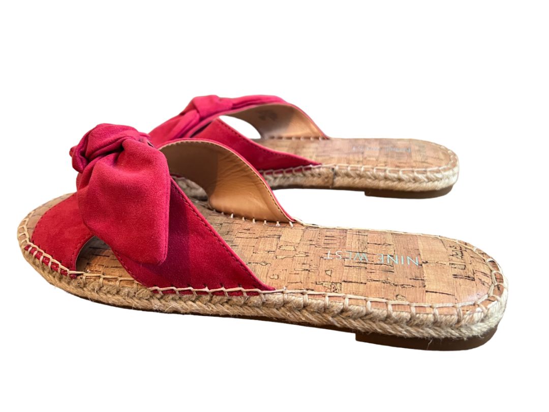 9.5 M Nine West Slide Sandals Women's Bellah Espadrille Bow Red