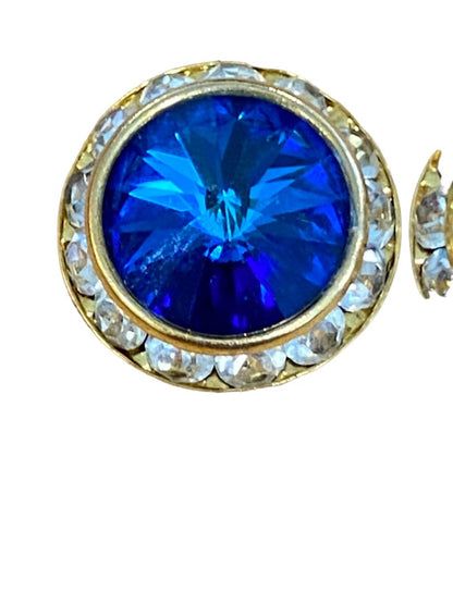 Elegant Blue Rhinestone Round Post Formalwear Earrings