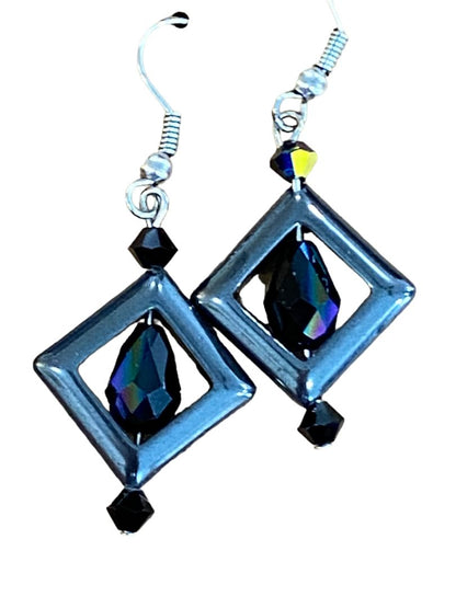 Aurora Borealis Dangle Geometric Shape Beaded Pierced Earrings