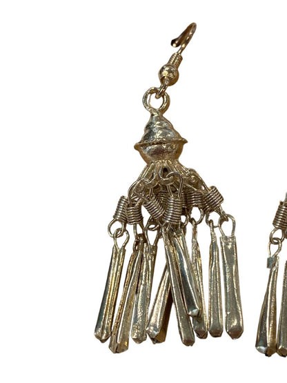 Bohemian Silvertone Dangle Tassel Pierced Earrings