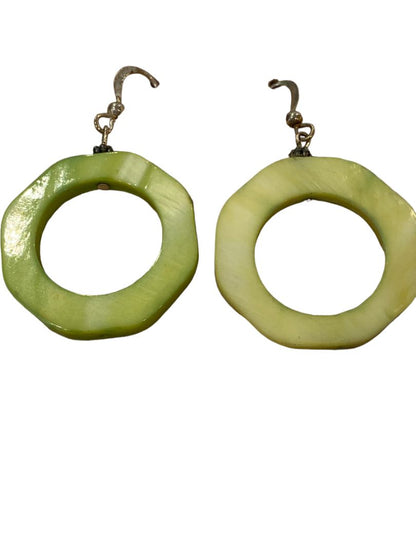 Green Octagonal Shell Dangle Pierced Earrings