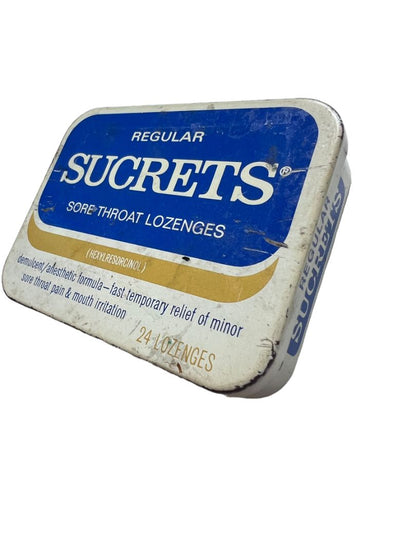 Vintage SUCRETS Tin Empty Sore Throat Lozenge Box Calgon Prop