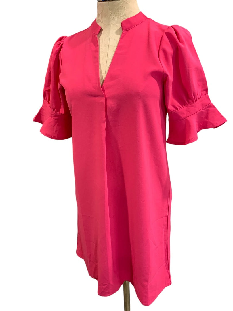 Small Hot Pink Shift Dress Ruffle Elbow Sleeve Unbranded Pullover