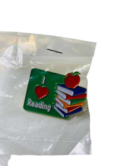 Lapel Pin "I Love Reading" Positive Promotions Books Apple 1" New