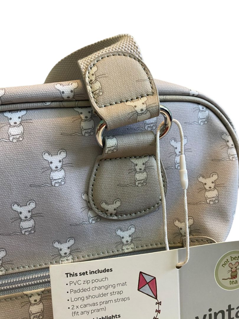 Not before tea Pip the Mouse Vintage Gray Diaper Bag NWT Display Piece