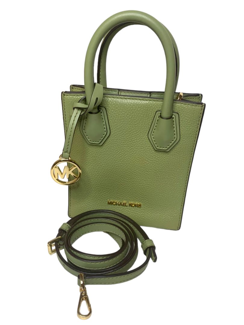 Michael Kors New Green Pebbled Leather Mercer Extra Satchel Crossbody Strap Light Sage