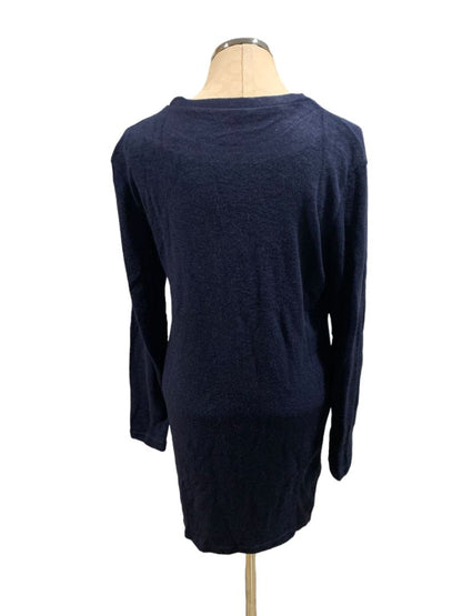 Small Womens Navy Blue Long Tunic Sweater New Side Zip Detail Silvertone