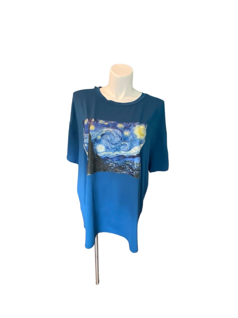 2X Shein Curve Peacock Blue Van Gogh Starry Night T-shirt Tee Shirt