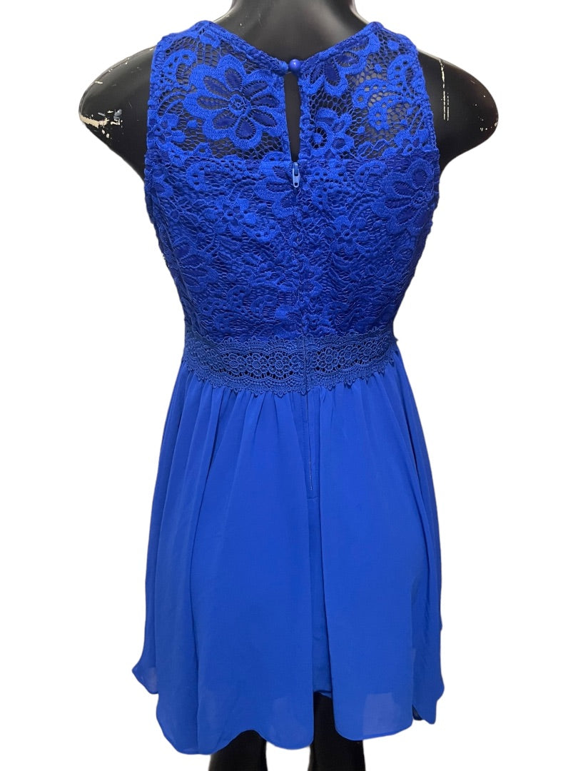 Size 16 Amy Byer Girls Royal Blue A-Line Dress Lace Bodice Sleeveless