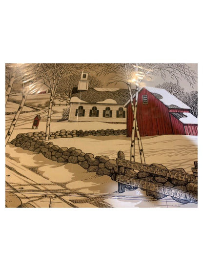 Dennis Lavorato New England Church Barn in Snow Print Marked for 10 x 16 Frame 16.5" x 11.5"