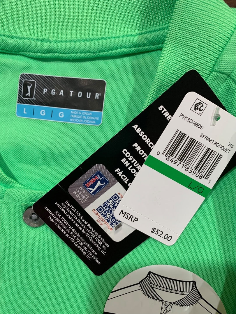 Large PGA Tour Bright Green Casual New Color Golf Shirt Mens New